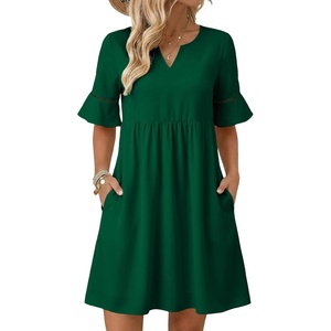 image:imageEVALESS Womens Summer Dresses V Neck Babydoll Mini Dress  Lightweight Loose A Line Fit Pull On Style Beach Travel OutfitsGreen