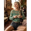 image:imageEVALESS Crochet Tops for Women Long Sleeve Hollow Out Knit Sweaters  Beach Vacation Cruise OutfitsKnit Pullover SweaterLightweight Breathable Cover UpsResort Wear for Spring Summer Fall TopGreen Stripe