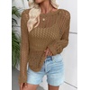 image:imageEVALESS Crochet Tops for Women Long Sleeve Hollow Out Knit Sweaters  Beach Vacation Cruise OutfitsKnit Pullover SweaterLightweight Breathable Cover UpsResort Wear for Spring Summer Fall TopDark Khaki