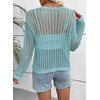 image:imageEVALESS Crochet Tops for Women Long Sleeve Hollow Out Knit Sweaters  Beach Vacation Cruise OutfitsKnit Pullover SweaterLightweight Breathable Cover UpsResort Wear for Spring Summer Fall TopA Light Blue