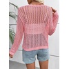 image:imageEVALESS Crochet Tops for Women Long Sleeve Hollow Out Knit Sweaters  Beach Vacation Cruise OutfitsKnit Pullover SweaterLightweight Breathable Cover UpsResort Wear for Spring Summer Fall TopA Pink