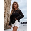 image:imageEVALESS Crochet Tops for Women Long Sleeve Hollow Out Knit Sweaters  Beach Vacation Cruise OutfitsKnit Pullover SweaterLightweight Breathable Cover UpsResort Wear for Spring Summer Fall TopA Black