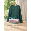 image:imageEVALESS Crochet Tops for Women Long Sleeve Hollow Out Knit Sweaters  Beach Vacation Cruise OutfitsKnit Pullover SweaterLightweight Breathable Cover UpsResort Wear for Spring Summer Fall TopEvergreen
