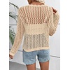 image:imageEVALESS Crochet Tops for Women Long Sleeve Hollow Out Knit Sweaters  Beach Vacation Cruise OutfitsKnit Pullover SweaterLightweight Breathable Cover UpsResort Wear for Spring Summer Fall TopA Beige