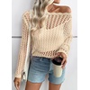image:imageEVALESS Crochet Tops for Women Long Sleeve Hollow Out Knit Sweaters  Beach Vacation Cruise OutfitsKnit Pullover SweaterLightweight Breathable Cover UpsResort Wear for Spring Summer Fall TopA Beige