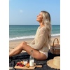 image:imageEVALESS Crochet Tops for Women Long Sleeve Hollow Out Knit Sweaters  Beach Vacation Cruise OutfitsKnit Pullover SweaterLightweight Breathable Cover UpsResort Wear for Spring Summer Fall TopA Beige