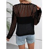 image:imageEVALESS Crochet Tops for Women Long Sleeve Hollow Out Knit Sweaters  Beach Vacation Cruise OutfitsKnit Pullover SweaterLightweight Breathable Cover UpsResort Wear for Spring Summer Fall TopA Black