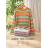 image:imageEVALESS Crochet Tops for Women Long Sleeve Hollow Out Knit Sweaters  Beach Vacation Cruise OutfitsKnit Pullover SweaterLightweight Breathable Cover UpsResort Wear for Spring Summer Fall TopOrange Stripe