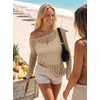 image:imageEVALESS Crochet Tops for Women Long Sleeve Hollow Out Knit Sweaters  Beach Vacation Cruise OutfitsKnit Pullover SweaterLightweight Breathable Cover UpsResort Wear for Spring Summer Fall TopKhaki