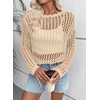 image:imageEVALESS Crochet Tops for Women Long Sleeve Hollow Out Knit Sweaters  Beach Vacation Cruise OutfitsKnit Pullover SweaterLightweight Breathable Cover UpsResort Wear for Spring Summer Fall TopA Beige