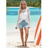 image:imageEVALESS Crochet Tops for Women Long Sleeve Hollow Out Knit Sweaters  Beach Vacation Cruise OutfitsKnit Pullover SweaterLightweight Breathable Cover UpsResort Wear for Spring Summer Fall TopA White