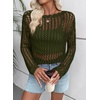 image:imageEVALESS Crochet Tops for Women Long Sleeve Hollow Out Knit Sweaters  Beach Vacation Cruise OutfitsKnit Pullover SweaterLightweight Breathable Cover UpsResort Wear for Spring Summer Fall TopGreen