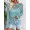 image:imageEVALESS Crochet Tops for Women Long Sleeve Hollow Out Knit Sweaters  Beach Vacation Cruise OutfitsKnit Pullover SweaterLightweight Breathable Cover UpsResort Wear for Spring Summer Fall TopA Light Blue