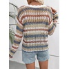 image:imageEVALESS Crochet Tops for Women Long Sleeve Hollow Out Knit Sweaters  Beach Vacation Cruise OutfitsKnit Pullover SweaterLightweight Breathable Cover UpsResort Wear for Spring Summer Fall TopKhaki Stripe