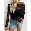 image:imageEVALESS Crochet Tops for Women Long Sleeve Hollow Out Knit Sweaters  Beach Vacation Cruise OutfitsKnit Pullover SweaterLightweight Breathable Cover UpsResort Wear for Spring Summer Fall TopA Black