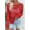 image:imageEVALESS Crochet Tops for Women Long Sleeve Hollow Out Knit Sweaters  Beach Vacation Cruise OutfitsKnit Pullover SweaterLightweight Breathable Cover UpsResort Wear for Spring Summer Fall TopRed