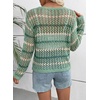 image:imageEVALESS Crochet Tops for Women Long Sleeve Hollow Out Knit Sweaters  Beach Vacation Cruise OutfitsKnit Pullover SweaterLightweight Breathable Cover UpsResort Wear for Spring Summer Fall TopGreen Stripe