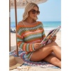image:imageEVALESS Crochet Tops for Women Long Sleeve Hollow Out Knit Sweaters  Beach Vacation Cruise OutfitsKnit Pullover SweaterLightweight Breathable Cover UpsResort Wear for Spring Summer Fall TopOrange Stripe