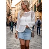 image:imageEVALESS Crochet Tops for Women Long Sleeve Hollow Out Knit Sweaters  Beach Vacation Cruise OutfitsKnit Pullover SweaterLightweight Breathable Cover UpsResort Wear for Spring Summer Fall TopA White
