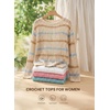 image:imageEVALESS Crochet Tops for Women Long Sleeve Hollow Out Knit Sweaters  Beach Vacation Cruise OutfitsKnit Pullover SweaterLightweight Breathable Cover UpsResort Wear for Spring Summer Fall TopApricot Stripe