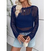 image:imageEVALESS Crochet Tops for Women Long Sleeve Hollow Out Knit Sweaters  Beach Vacation Cruise OutfitsKnit Pullover SweaterLightweight Breathable Cover UpsResort Wear for Spring Summer Fall TopNavy Blue