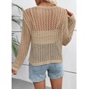 image:imageEVALESS Crochet Tops for Women Long Sleeve Hollow Out Knit Sweaters  Beach Vacation Cruise OutfitsKnit Pullover SweaterLightweight Breathable Cover UpsResort Wear for Spring Summer Fall TopKhaki