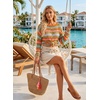 image:imageEVALESS Crochet Tops for Women Long Sleeve Hollow Out Knit Sweaters  Beach Vacation Cruise OutfitsKnit Pullover SweaterLightweight Breathable Cover UpsResort Wear for Spring Summer Fall TopOrange Stripe