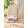 image:imageEVALESS Crochet Tops for Women Long Sleeve Hollow Out Knit Sweaters  Beach Vacation Cruise OutfitsKnit Pullover SweaterLightweight Breathable Cover UpsResort Wear for Spring Summer Fall TopA White