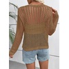 image:imageEVALESS Crochet Tops for Women Long Sleeve Hollow Out Knit Sweaters  Beach Vacation Cruise OutfitsKnit Pullover SweaterLightweight Breathable Cover UpsResort Wear for Spring Summer Fall TopDark Khaki