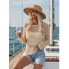 image:imageEVALESS Crochet Tops for Women Long Sleeve Hollow Out Knit Sweaters  Beach Vacation Cruise OutfitsKnit Pullover SweaterLightweight Breathable Cover UpsResort Wear for Spring Summer Fall TopA Beige