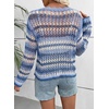 image:imageEVALESS Crochet Tops for Women Long Sleeve Hollow Out Knit Sweaters  Beach Vacation Cruise OutfitsKnit Pullover SweaterLightweight Breathable Cover UpsResort Wear for Spring Summer Fall TopBlue Stripe