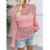 image:imageEVALESS Crochet Tops for Women Long Sleeve Hollow Out Knit Sweaters  Beach Vacation Cruise OutfitsKnit Pullover SweaterLightweight Breathable Cover UpsResort Wear for Spring Summer Fall TopA Pink