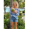 image:imageEVALESS Crochet Tops for Women Long Sleeve Hollow Out Knit Sweaters  Beach Vacation Cruise OutfitsKnit Pullover SweaterLightweight Breathable Cover UpsResort Wear for Spring Summer Fall TopBlue Stripe