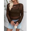 image:imageEVALESS Crochet Tops for Women Long Sleeve Hollow Out Knit Sweaters  Beach Vacation Cruise OutfitsKnit Pullover SweaterLightweight Breathable Cover UpsResort Wear for Spring Summer Fall TopBrown