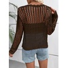 image:imageEVALESS Crochet Tops for Women Long Sleeve Hollow Out Knit Sweaters  Beach Vacation Cruise OutfitsKnit Pullover SweaterLightweight Breathable Cover UpsResort Wear for Spring Summer Fall TopBrown