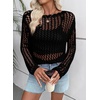 image:imageEVALESS Crochet Tops for Women Long Sleeve Hollow Out Knit Sweaters  Beach Vacation Cruise OutfitsKnit Pullover SweaterLightweight Breathable Cover UpsResort Wear for Spring Summer Fall TopA Black