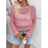 image:imageEVALESS Crochet Tops for Women Long Sleeve Hollow Out Knit Sweaters  Beach Vacation Cruise OutfitsKnit Pullover SweaterLightweight Breathable Cover UpsResort Wear for Spring Summer Fall TopA Pink