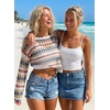 image:imageEVALESS Crochet Tops for Women Long Sleeve Hollow Out Knit Sweaters  Beach Vacation Cruise OutfitsKnit Pullover SweaterLightweight Breathable Cover UpsResort Wear for Spring Summer Fall TopKhaki Stripe
