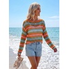 image:imageEVALESS Crochet Tops for Women Long Sleeve Hollow Out Knit Sweaters  Beach Vacation Cruise OutfitsKnit Pullover SweaterLightweight Breathable Cover UpsResort Wear for Spring Summer Fall TopOrange Stripe