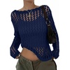 image:imageEVALESS Crochet Tops for Women Long Sleeve Hollow Out Knit Sweaters  Beach Vacation Cruise OutfitsKnit Pullover SweaterLightweight Breathable Cover UpsResort Wear for Spring Summer Fall TopNavy Blue