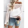 image:imageEVALESS Crochet Tops for Women Long Sleeve Hollow Out Knit Sweaters  Beach Vacation Cruise OutfitsKnit Pullover SweaterLightweight Breathable Cover UpsResort Wear for Spring Summer Fall TopA White