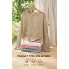 image:imageEVALESS Crochet Tops for Women Long Sleeve Hollow Out Knit Sweaters  Beach Vacation Cruise OutfitsKnit Pullover SweaterLightweight Breathable Cover UpsResort Wear for Spring Summer Fall TopKhaki