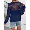 image:imageEVALESS Crochet Tops for Women Long Sleeve Hollow Out Knit Sweaters  Beach Vacation Cruise OutfitsKnit Pullover SweaterLightweight Breathable Cover UpsResort Wear for Spring Summer Fall TopNavy Blue