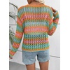 image:imageEVALESS Crochet Tops for Women Long Sleeve Hollow Out Knit Sweaters  Beach Vacation Cruise OutfitsKnit Pullover SweaterLightweight Breathable Cover UpsResort Wear for Spring Summer Fall TopOrange Stripe