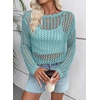image:imageEVALESS Crochet Tops for Women Long Sleeve Hollow Out Knit Sweaters  Beach Vacation Cruise OutfitsKnit Pullover SweaterLightweight Breathable Cover UpsResort Wear for Spring Summer Fall TopA Light Blue