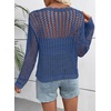 image:imageEVALESS Crochet Tops for Women Long Sleeve Hollow Out Knit Sweaters  Beach Vacation Cruise OutfitsKnit Pullover SweaterLightweight Breathable Cover UpsResort Wear for Spring Summer Fall TopDark Blue