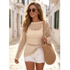 image:imageEVALESS Crochet Tops for Women Long Sleeve Hollow Out Knit Sweaters  Beach Vacation Cruise OutfitsKnit Pullover SweaterLightweight Breathable Cover UpsResort Wear for Spring Summer Fall TopA Beige