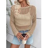 image:imageEVALESS Crochet Tops for Women Long Sleeve Hollow Out Knit Sweaters  Beach Vacation Cruise OutfitsKnit Pullover SweaterLightweight Breathable Cover UpsResort Wear for Spring Summer Fall TopKhaki