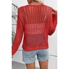 image:imageEVALESS Crochet Tops for Women Long Sleeve Hollow Out Knit Sweaters  Beach Vacation Cruise OutfitsKnit Pullover SweaterLightweight Breathable Cover UpsResort Wear for Spring Summer Fall TopRed