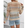 image:imageEVALESS Crochet Tops for Women Long Sleeve Hollow Out Knit Sweaters  Beach Vacation Cruise OutfitsKnit Pullover SweaterLightweight Breathable Cover UpsResort Wear for Spring Summer Fall TopApricot Stripe